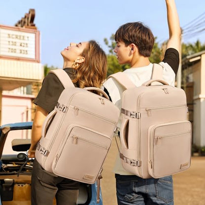 LOVEVOOK Travel Backpack For Women,40L Carry On Backpack Flight Approved,TSA Personal Item Travel Bag Fits 17 Inch Laptop,Business Weekender Overnight Daypack with Toiletry Bag and Cubes - color: Light Khaki, size: 17.3 Inch-40L-4Pcs