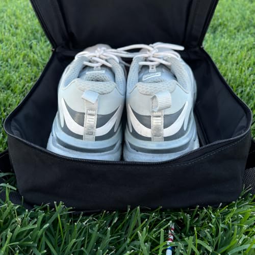 Lumberjack Plaid Golf Shoe Bag - Canvas and Leather, Large Travel Organizer for Men and Women, Breathable Sneaker Carrier (Black)