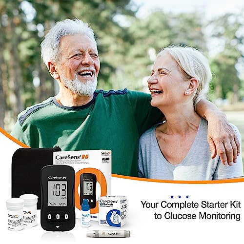 CareSens N Blood Glucose Monitor Kit with 100 Blood Sugar Test Strips, 100 Lancets, 1 Blood Glucose Meter, 1 Lancing Device, 1 Control Solution, Travel Case for Diabetes Testing for Personal Use