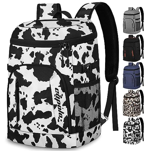 Capolo Cooler Backpack for Men Women Insulated Backpack Cooler Leak Proof Thermal Bag Beverage Soft Cooler Bag Lunch Backpack for Camping 30/45 Cans - color: Cowprint, size: 30 Cans