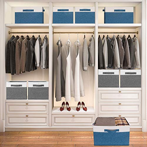 GhvyenntteS Storage Baskets for Shelves 3 Pack, Large Fabric Storage Bins with 3 Handles, Collapsible Closet Organizers and Storage, Sturdy Closet Organizer Bins/Laundry Room Organization, Blue - color: Blue & White, size: Large-3 Pack