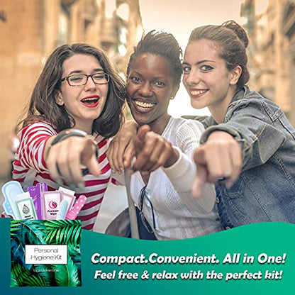 Menstrual Kit All-in-One 10 Pack | Convenience on The Go | Period Kit Pack for Travelling, Tweens & Teenager | Individually Wrapped Feminine Hygiene Product (Green Ferns) - color: Green Ferns