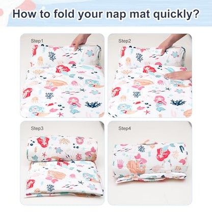 PHF Soft Toddler Nap Mat with Removable Pillow, Rollup Design Kids Sleeping Mat, Slumber Bags for Girls, 50"x20" Toddler Sleeping Bag for Daycare Preschool Travel Camping, Mermaid - color: Mermaid