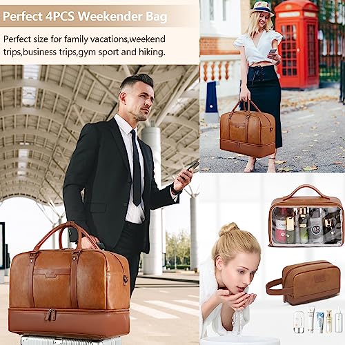 Wogarl Weekender Bag for Women Men Large Overnight Bag Travel Duffel Bag with Shoe Compartment Toiletry Satchel Bag Carry On Bag Fit 21" Laptop - color: Light Brown