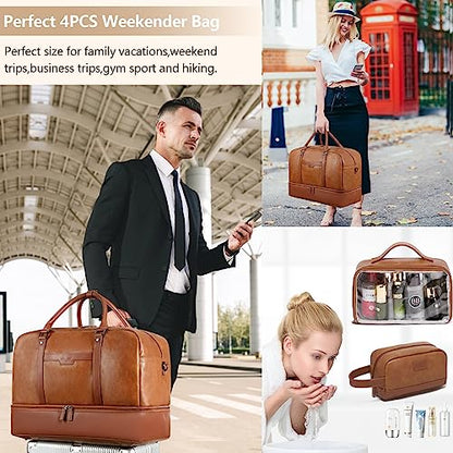 Wogarl Weekender Bag for Women Men Large Overnight Bag Travel Duffel Bag with Shoe Compartment Toiletry Satchel Bag Carry On Bag Fit 21" Laptop - color: Light Brown