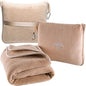 BlueHills Premium Soft Travel Blanket Pillow Airplane Blanket Packed in Soft Bag Pillowcase with Hand Luggage Belt Backpack Clip Compact Pack Large Portable Flight Throw Beige T005 - color: Beige-1pk-t005