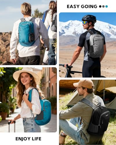 WATERFLY Packable Lightweight Small Backpack: 15L Foldable Mini Hiking Daypack - Ultralight Compact Day Pack for Women Men Outdoor Travel Camping Walking - Black - color: Black