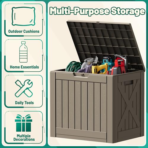 Devoko 40 Gallon Deck Box Outdoor Storage Box Waterproof for Patio, Large Outdoor Storage Bench Lockable for Outside (Brown, 40 Gallon) - color: Brown, size: 40 Gallon 1 Pack