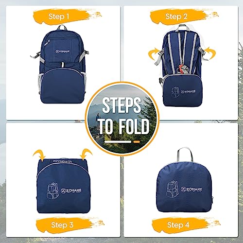 ZOMAKE Lightweight Packable Backpack 35L, Light Foldable Backpacks Water Resistant Collapsible Hiking Bag, Compact Folding Day Pack for Travel Camping(Navy Blue) - color: Navy Blue