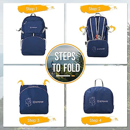 ZOMAKE Lightweight Packable Backpack 35L, Light Foldable Backpacks Water Resistant Collapsible Hiking Bag, Compact Folding Day Pack for Travel Camping(Navy Blue) - color: Navy Blue