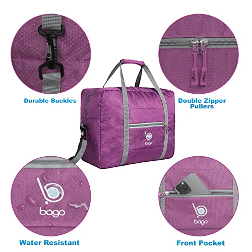 Bago Personal Item Travel Bag For Airlines - Fits As 18x14x8 inches Travel Bag Spirit & Frontier Airlines - Foldable Duffle Bag For Travel - Personal Item Bag Small Carry On Bag For Air Travel - color: Purple