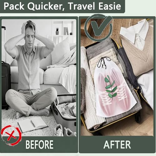 18PCS Clear Shoe Bags for Travel, Eucalyptus Leaf Pattern Travel Shoe Bags, Drawstring Shoe Travel Bags for Packing and Storage, Waterproof & Dustproof (15.7” x 11.8”) - color: Eucalyptus Pattern, size: 18PCS