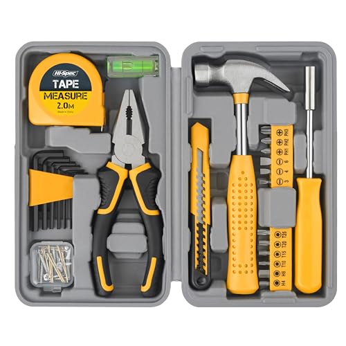 Hi-Spec Small Tool Box for Home and Office DIY, 25-Piece Yellow Mini Tool Kit Set for Basic Household Repairs in a Portable Toolbox Case. - color: Yellow, size: 25 Piece