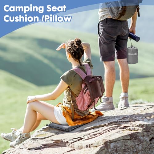 Inflatable Seat Cushion,Self-Inflating Foam Stadium Seat Cushion, Airplane Seat Cushion,Protable Seat Pad for Camping, Backpacking,Sports Events,Traveling,Bleacher (1, Grey) - color: Grey