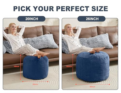WSOFRLAC Round Stuffed Pouf Ottoman Chair with Foot Rest Navy Blue Poof Poofy Ottoman Stool Cover with Foam Chunk Filling 20x15 Poofs Ottomans Furniture - color: Navy, size: 20"D x 20"W x 15"H