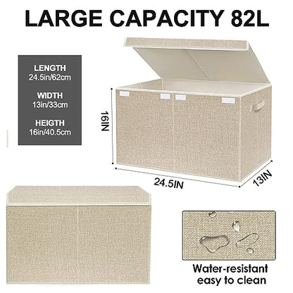 Large Toy Box Chest Storage with Lid - Collapsible Kids Toys Boxes Organizer Bins Baskets with Handles for Boys, Girls, Nursery, Playroom, Clothes, Blanket, Bedroom(Beige) - color: Beige