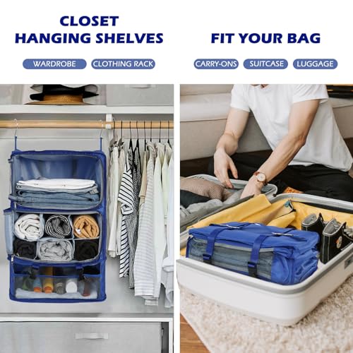 Surblue Hanging Shelves Travel Storage Bag Compression Packing Cube for Suitcase Portable Closet Organizer Collapsible with Extension Layer Large Capacity,Blue,XXL - color: A-Blue, size: XXL 15.7*11.8*23.6in