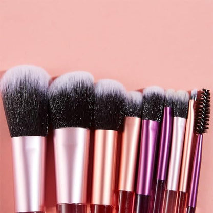 Portable ON THE GO Makeup Brush Set, COSHINE 10pcs Easy-taken Mini Full Complete Function Cosmetic Brushes Kit with Brush Pouch (colorful) - color: colorful