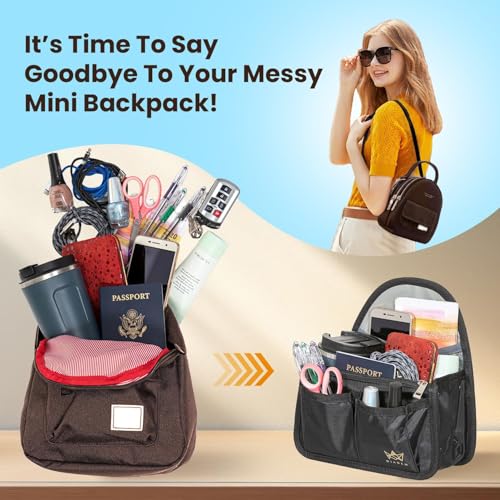 Diadem Mini Backpack Organizer Insert – Perfect Fit for Your Favorite Mini Backpacks – Bag Organizer For Backpack – Fits in Shoulder Bags, Travel Bags, Handbags, and Purses – 10 Pockets