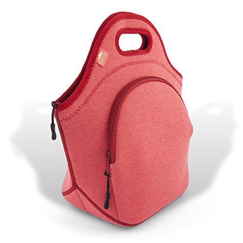 Nordic By Nature Insulated Neoprene Lunch Bag, Soft & Foldable Washable & Reusable Extra-Pocket (L) Pale Amaranth - color: Special Red, size: Large