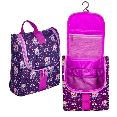 Remobia Hicol Cute Cartoon Hanging Kids Toiletry Bag Children Travel Cosmetic Makeup Organizer Wash Bag Shower bag Over Night Bag Camping Shaving Kit Bag for Boys & Girls(Unicorn) - color: Unicorn