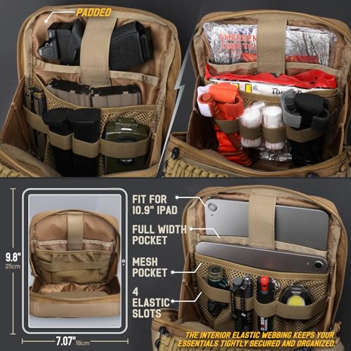 WYNEX Tactical Molle Admin Pouch, Utility EDC Pouch Organizer Modular Tool Pouch of Double Layer Design Medical EMT Attachment Bag Large Capacity with Elastic Webbing Insert Panel - color: Coyote Brown