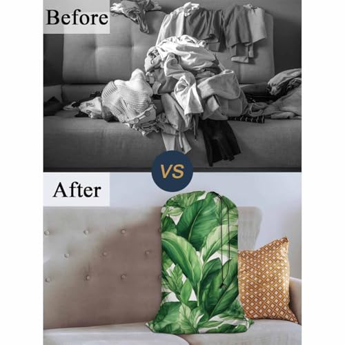 Swono Green Leaves Extra Large Huge Heavy Duty Oxford Cloth Laundry Storage Bag with Drawstring, Summer Tropical Exotic Plants Laundry Bag, 28x40 Inch - color: Green Leaves