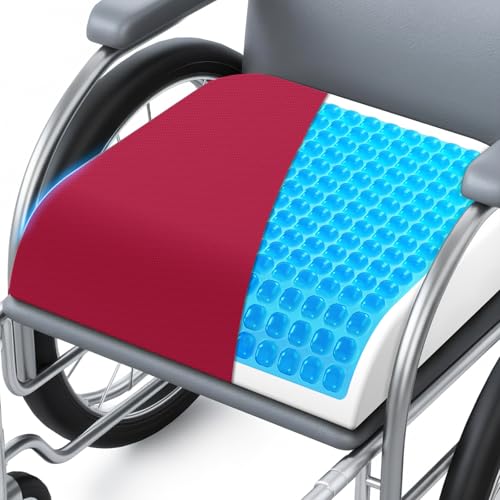 Wheelchair Seat Cushion for Pressure Relief, Cooling Gel Memory Foam Chair Cushion with Slope-Edge Design, Coccyx Support for Tailbone Pain, Non-Slip, for Wheelchairs, Office Chairs & Car Seats, Red - color: Red