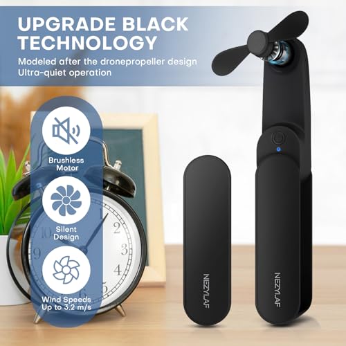 Portable mini handheld Fan, small Rechargeable Personal Fan for 9-15 Hours Runtime, Pocket Design for Travel/Women Essentials/vacation/beach/vacation/airplane/disney - color: Black