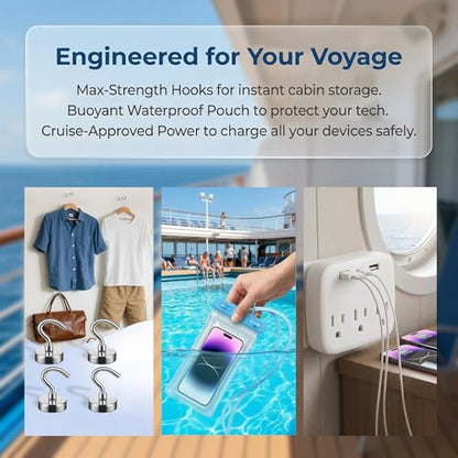 Cruise Essentials Kits, Cruise Must Haves Includ Non-Surge Power Strip, Magnetic Hooks, Cruise Luggage Tag Holder, Lanyard Holder, Phone Pounch, Phone Patches Cruise Ship Essentials 2026 - size: 17pcs Cruise Essentials Kit