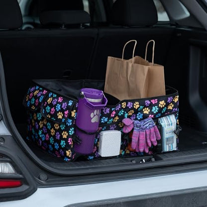 GreaterGood Collapsible Paw Print Car Trunk Organizer with 6 Pockets Truck SUV and Sedan Caddy With Compartment Vehicle Storage Container (Argyle Paws) - color: Argyle Paws