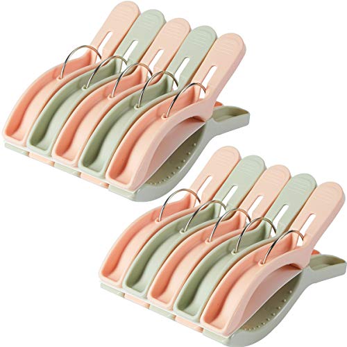 10 Pack Beach Towel Clips for Beach Chairs Jumbo Size Towel Clamps Lounge Pool Chairs on Cruise Chair Plastic Clothes Pegs Hanging Clip Clamps Large Items Cruise Vacation - color: 10 Pack-2 Color