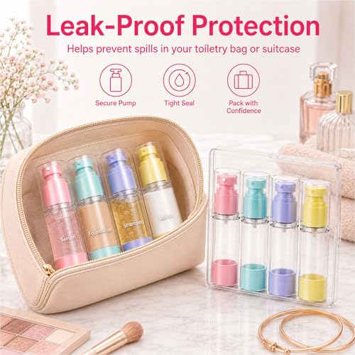 4 Pack Airless Pump Bottles, 1 oz Leakproof Travel Bottles with Pump for Toiletries, Small Empty Containers with Lids for Lotion Creams Serum Skin Care Shampoo Cosmetic Moisturizer Dispenser