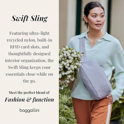 Baggallini Swift Sling - Lightweight 7.25"x 12.5" Crossbody Sling Backpack with Convertible - color: B-lite Lilac