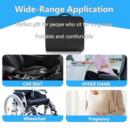 YOUFI Extra Thick Large Seat Cushion -19 X 17.5 X 4 Inch Gel Memory Foam Cushion with Carry Handle Non Slip Bottom - Pain Relief Coccyx Cushion for Wheelchair Office Chair (Black (1PACK)) - color: Black (1pack)