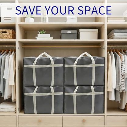 6 Pack Moving Bags, Sturdy Packing Bags for Moving with Handles, Zippers, Foldable Storage Totes for Clothes, College and Dorm, Gray, 26.77 x 9 x 19 in