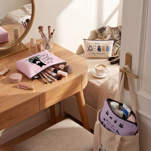 Sanwuta 9 Pcs Black Cat Makeup Bags Bulk Cute Cat Cosmetic Bags 8.7" x 6" Small Canvas Travel Pouches with Zipper Portable Toiletry Organizer Black Cats Lover Gifts for Women Mothers Teacher Nurse - style: Cat