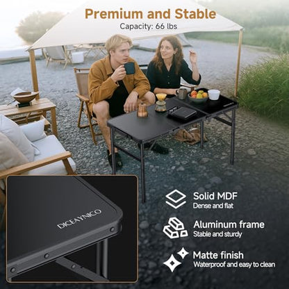 Folding Camping Table, 34.2"x15.7" 3 Adjustable Height Max 27.5" | Picnic Table Matte Black Aluminum Folding Table with Handle for Party, Dining, Garden, Patio, Market - style: 3-Fold MDF Tabletop