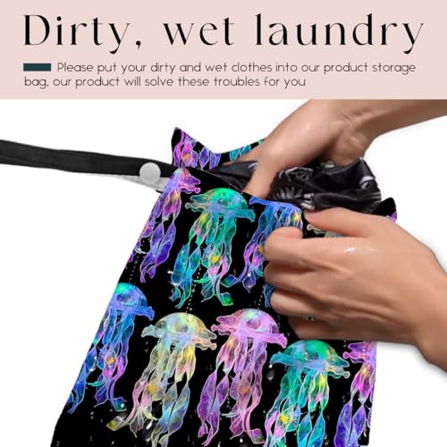 Waterproof Wet Bag for Swimsuit, Travel Beach Wet Dry Bag, Hidden Zipper Reusable Jellyfish Wet Bags, for Travel Beach Wet Swimsuits Toiletries Diapers Dirty Gym Clothes Laundry Bag - color: Jellyfish
