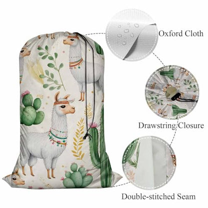 Swono Cute Llama Heavy Duty Large Laundry Bags 1 Pack 28 x 40 Inch Desert Cactus Plant Cacti Animal Plant XL Drawstring Travel Organizer Bag Fit Hamper Basket Camp Home, 4 Loads of Clothes - color: Cute Llama