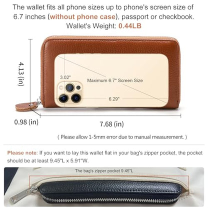 Moflycom Womens Wallet RFID Blocking Genuine Leather Zip Around Wallet Clutch Wristlet Travel Long Purse for Women - color: Brown