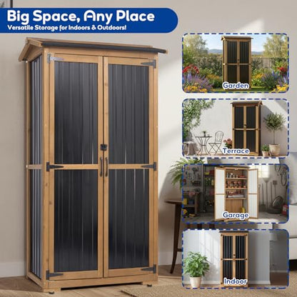 Storage Cabinet Outdoor Garage Cabinets with 3 Adjustable Shelves, Lockable Door, Wood & Metal Weather-Resistant Pantry Cabinet for Patio Garden Home Farm (33.3" Lx 21" Wx 69" H) - size: 33.3" Lx 21"Wx 69"H