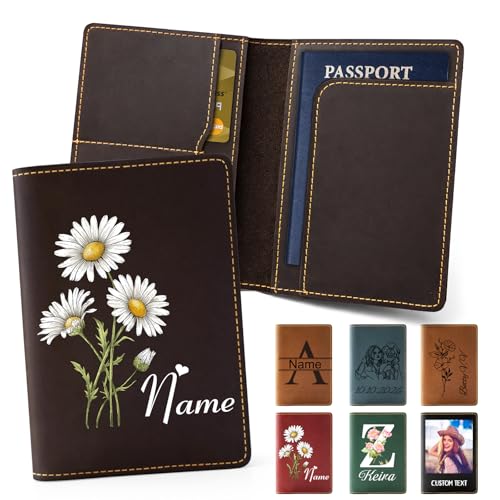 Personalized Passport Holder Custom PU Leather Passport Covers for Travel Customized Passport Wallet Printed Name Travel Wallet Essentials Vacation for Women Men Family, BirthFlower - style: Style6 - Colored Floral
