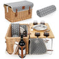 WILLOW WEAVE Luxury Picnic Basket, Wicker Picnic Basket Set for 4, Picnic Basket with Blanket & Portable Table for Camping and Outdoor Party - Gray - size: L for 4P-BlueLeaf