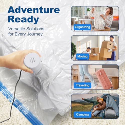 HOUSE DAY 10 Large Vacuum Seal Bags For Clothing Travel, 80% Space Saving Travel Vacuum Bags with Electric Pump, Vacuum Storage Bags For Clothes, Comforters, Bedding, Moving, Storage & Organization - size: 10 Large-E PUMP