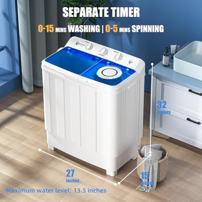 Auertech Portable Washing Machine, 28lbs Twin Tub Washer Mini Compact Laundry Machine with Drain Pump, Semi-automatic 18lbs Washer 10lbs Spinner Combo for Dorms, Apartments, RVs - size: 28lbs capacity