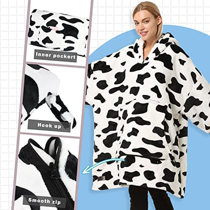 Catalonia Oversized Blanket Hoodie Sweatshirt, Wearable Sherpa Blanket Pullover, Gift for Her - color: Dalmatian
