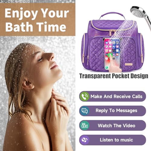 Large Toiletry Bag for Women Men,Bathroom Bag,Water Resistant Shower Bag,Makeup Bag,Toiletry Bags for Traveling,Hanging Toiletry Bag with Transparent Waterproof Phone Pocket (Purple) - color: Purple