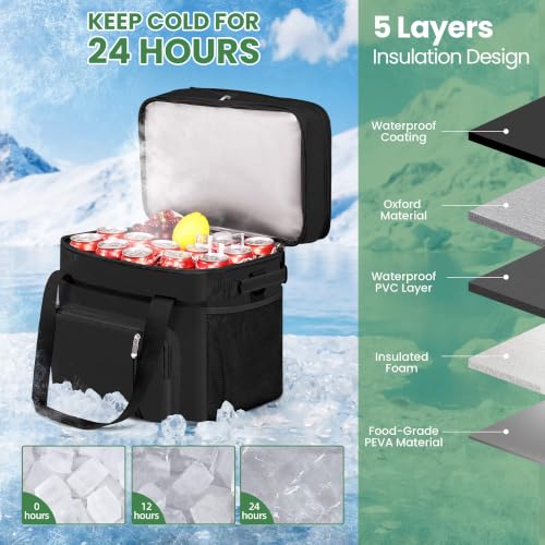 MIYCOO Cooler Bag with Wheels, Double Deck, 60 Can Leakproof Insulated Soft Cooler, Extra Large Expandable Ice Chest for Beach, Picnic, Camping - color: 1 - Black, size: 30L with wheels