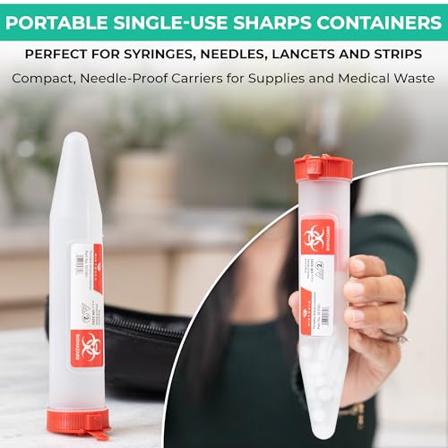 Sharps-Shuttle - Single Use Travel Sharps Container for Needles Syringes - Portable Small Sharp Containers with Locking Lid, Puncture Resistant Transportable Needle Disposal Containers 6 Pack - size: 6.5in Pointed-End (6Pk)